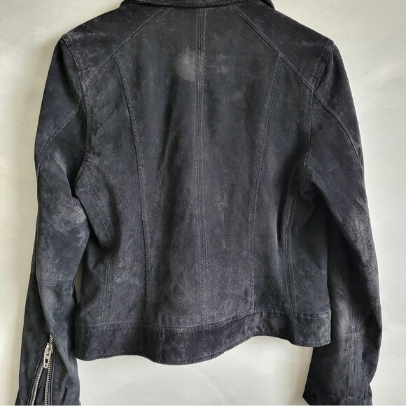 Distressed Suede Leather Black Chunky Zipper Moto Biker Jacket Sz L Blank NYC - Picture 7 of 12